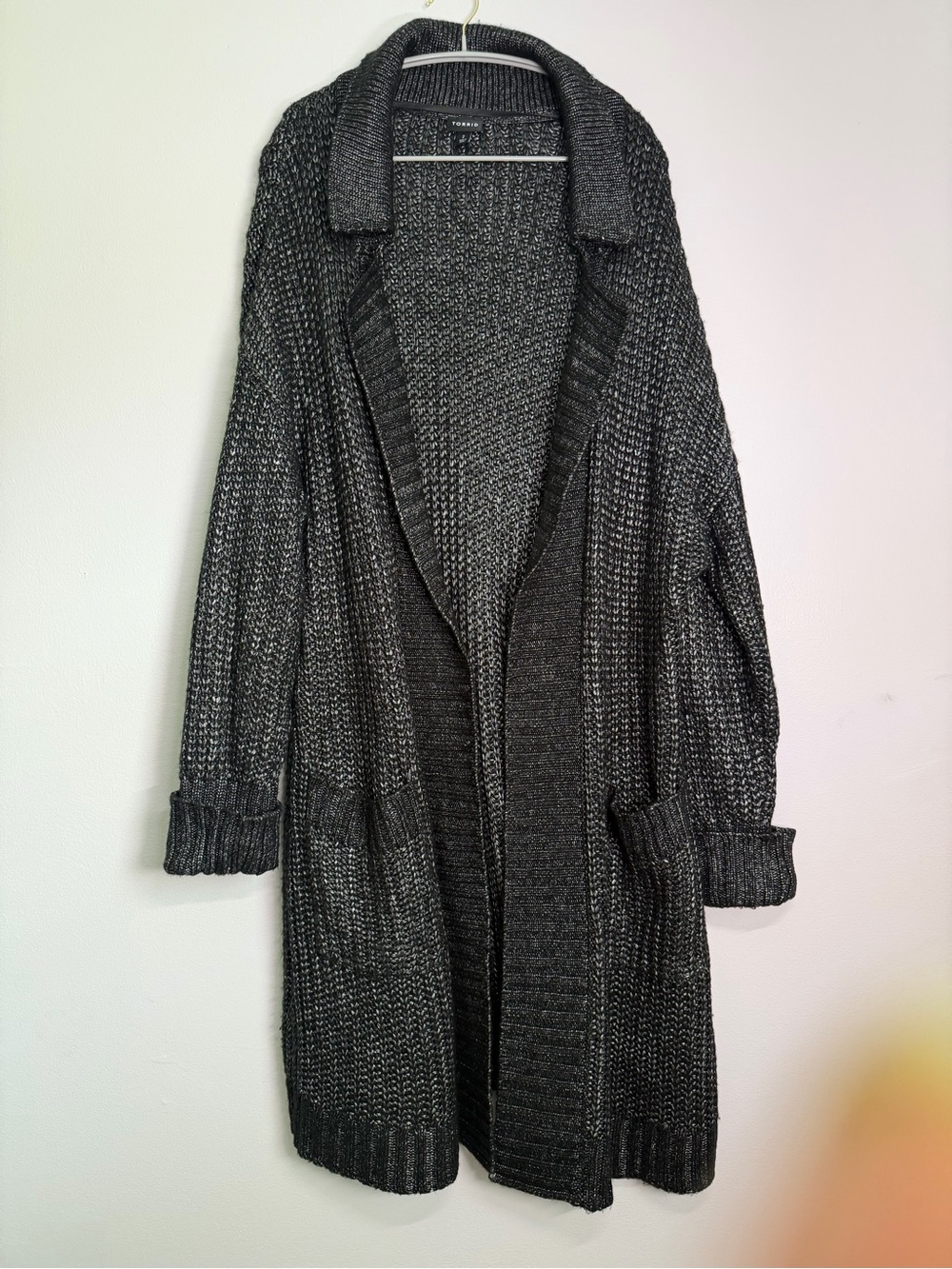 Torrid Black Silver Metallic Marled Duster Cardigan Sweater Size 2 (18/20)